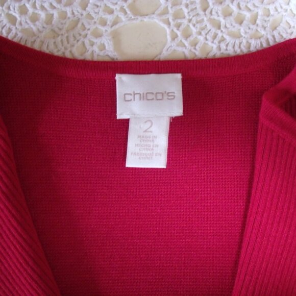 Chico's Red Long Sleeve Cardigan Sz Med - Picture 5 of 8